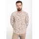 Camel And Ecru Color Figured Design Casual Cotton Men's Shirt