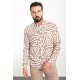 Camel And Ecru Color Figured Design Casual Cotton Men's Shirt