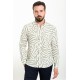 Khaki And Ecru Color Figured Design Casual Cotton Men's Shirt