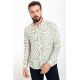 Khaki And Ecru Color Figured Design Casual Cotton Men's Shirt