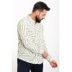 Khaki And Ecru Color Figured Design Casual Cotton Men's Shirt