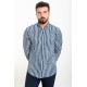 Dark Blue And Ecru Color Striped Design Casual Men's Cotton Shirt