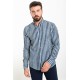 Dark Blue And Ecru Color Striped Design Casual Men's Cotton Shirt