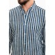 Dark Blue And Ecru Color Striped Design Casual Men's Cotton Shirt