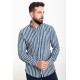 Dark Blue And Ecru Color Striped Design Casual Men's Cotton Shirt