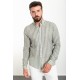 Khaki And Ecru Color Striped Design Casual Men's Cotton Shirt