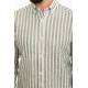 Khaki And Ecru Color Striped Design Casual Men's Cotton Shirt