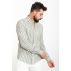 Khaki And Ecru Color Striped Design Casual Men's Cotton Shirt