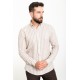 Beige And Ecru Color Striped Design Casual Men's Cotton Shirt