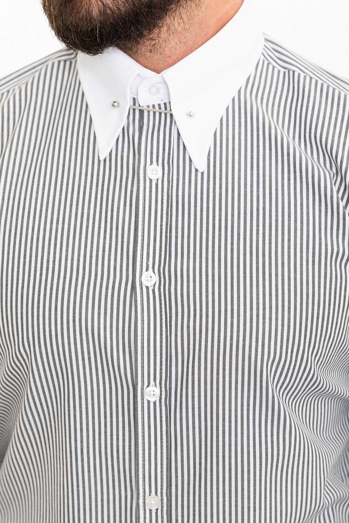 Black And White Color Striped And Hooked Needle Design Classic Men's Shirt