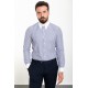 Dark Blue And White Color Striped And Hooked Needle Design Classic Men's Shirt