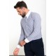 Dark Blue And White Color Striped And Hooked Needle Design Classic Men's Shirt