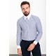 Dark Blue And White Color Striped And Hooked Needle Design Classic Men's Shirt