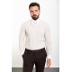 Beige And White Color Striped And Hooked Needle Design Classic Men's Shirt
