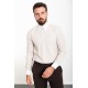 Beige And White Color Striped And Hooked Needle Design Classic Men's Shirt