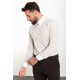 Beige And White Color Striped And Hooked Needle Design Classic Men's Shirt