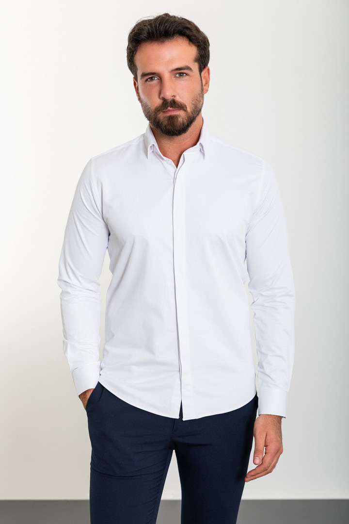 White Color Classic Men's Cotton Shirt