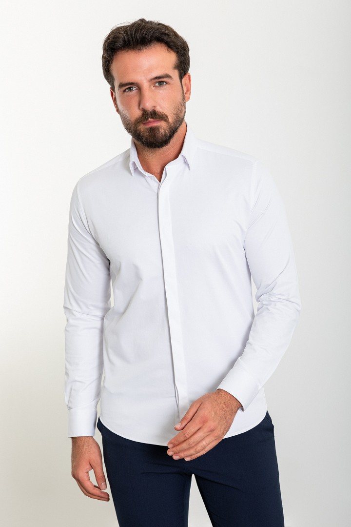 White Color Classic Men's Cotton Shirt