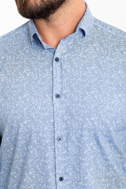Blue Color Figured Design Classic Cotton Men's Shirt