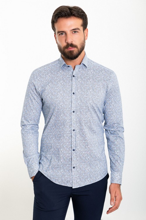 White Color Figured Design Classic Cotton Men's Shirt