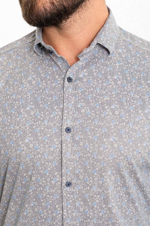 Beige Color Figured Design Classic Cotton Men's Shirt