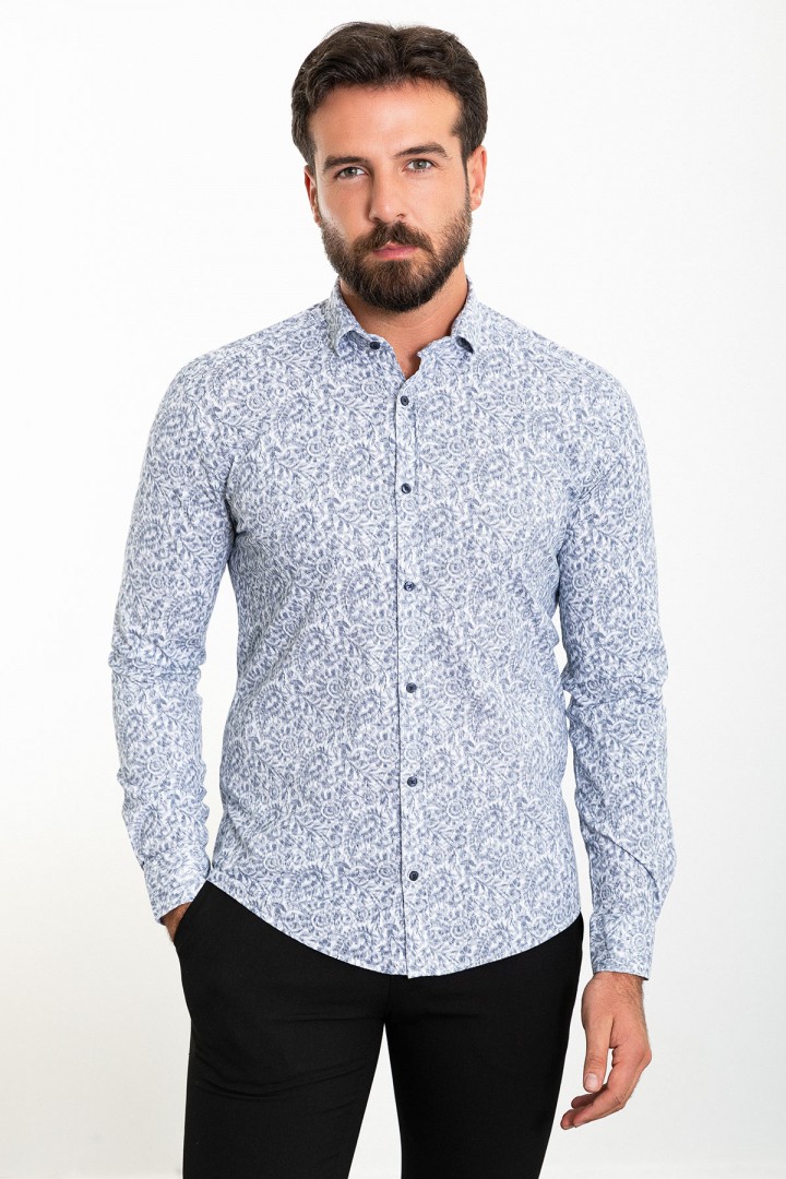 White Color Figured Design Classic Cotton Men's Shirt