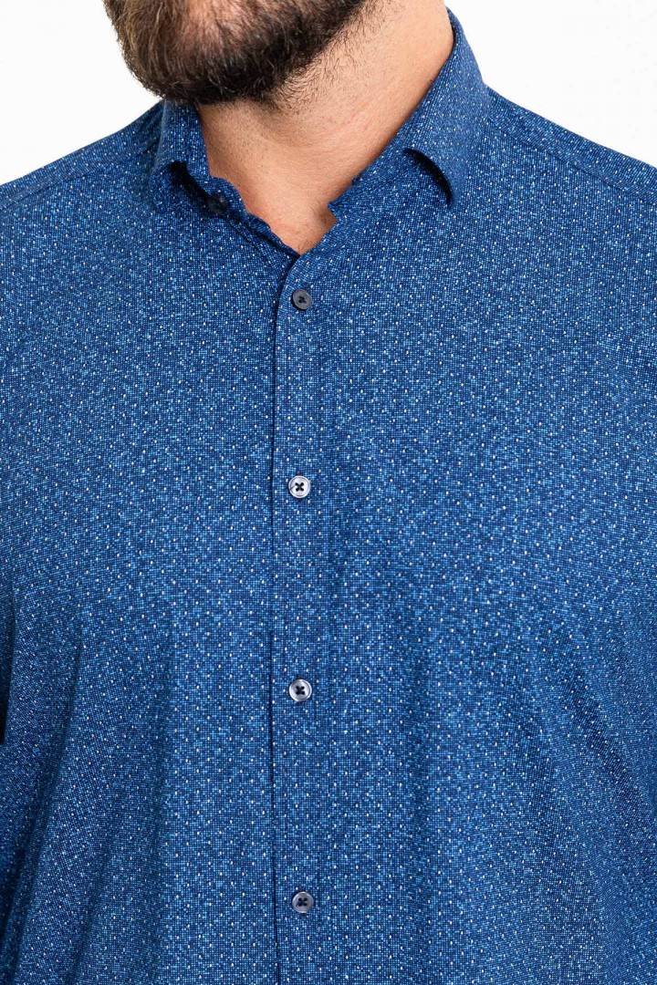 Dark Blue Color Figured Design Classic Cotton Men's Shirt