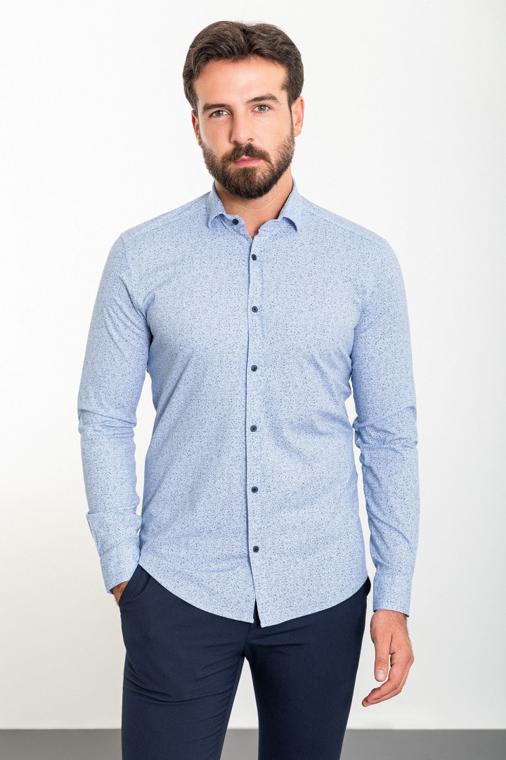 Blue Color Figured Design Classic Cotton Men's Shirt