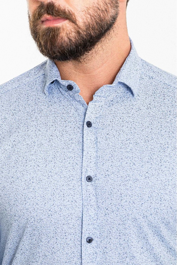 Blue Color Figured Design Classic Cotton Men's Shirt