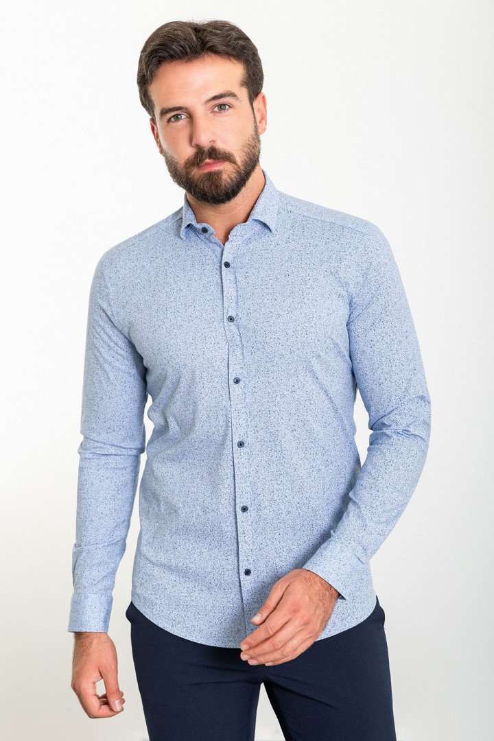 Blue Color Figured Design Classic Cotton Men's Shirt