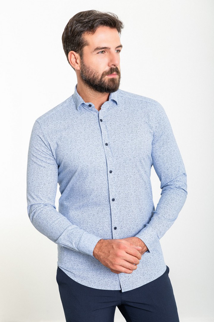 Blue Color Figured Design Classic Cotton Men's Shirt