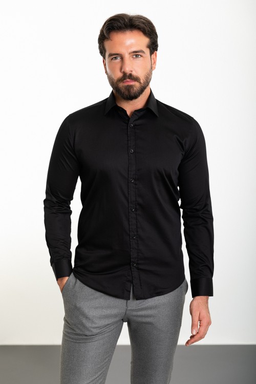 Black Color Classic Men's Cotton Shirt