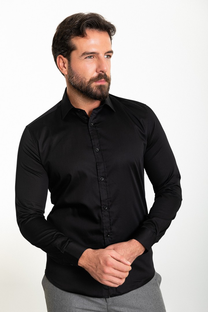 Black Color Classic Men's Cotton Shirt