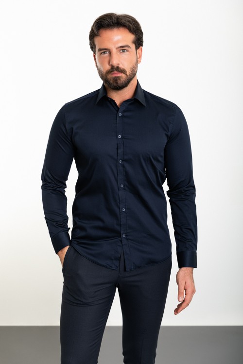 Dark Blue Color Classic Men's Cotton Shirt