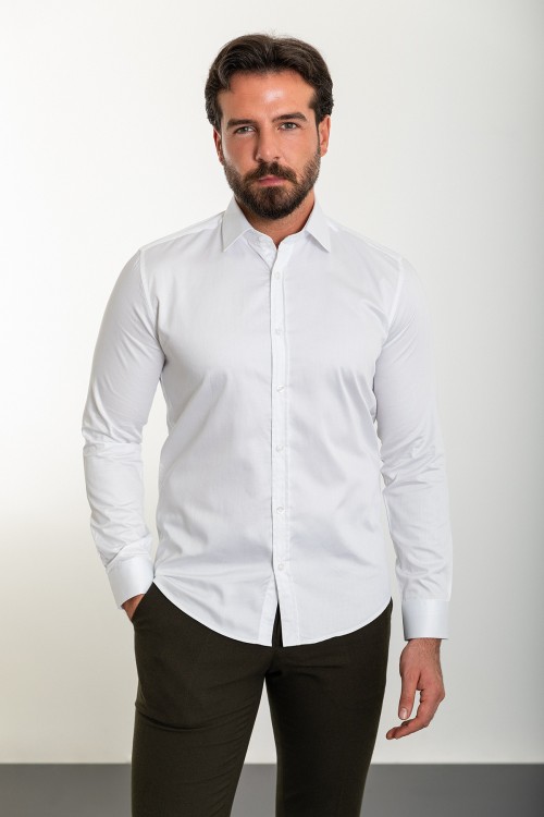 White Color Classic Men's Cotton Shirt