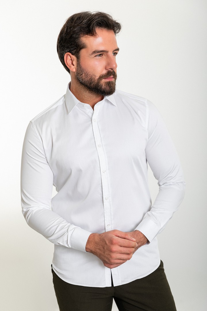 White Color Classic Men's Cotton Shirt