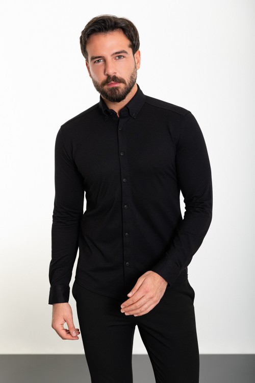 Black Color Classic Cotton Men's Shirt