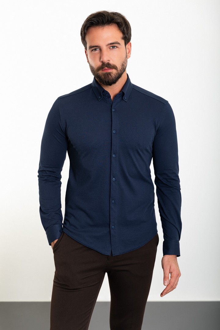 Dark Blue Color Classic Cotton Men's Shirt
