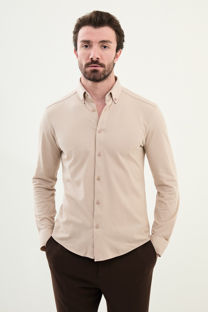 Beige Color Classic Men's Cotton Shirt