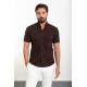 Brown Color Short Sleeve And Dobby Design Casual Cotton Men's Shirt