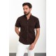 Brown Color Short Sleeve And Dobby Design Casual Cotton Men's Shirt