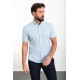 Blue Color Short Sleeve And Dobby Design Casual Cotton Men's Shirt