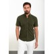 Khaki Color Short Sleeve And Dobby Design Casual Cotton Men's Shirt