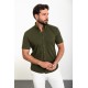Khaki Color Short Sleeve And Dobby Design Casual Cotton Men's Shirt
