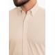 Beige Color Short Sleeve And Dobby Design Casual Cotton Men's Shirt