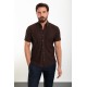 Brown Color Short Sleeve And Dobby Design Casual Cotton Men's Shirt