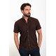 Brown Color Short Sleeve And Dobby Design Casual Cotton Men's Shirt