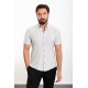 Grey Color Short Sleeve And Dobby Design Casual Cotton Men's Shirt