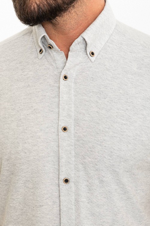 Grey Color Short Sleeve And Dobby Design Casual Cotton Men's Shirt