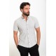 Grey Color Short Sleeve And Dobby Design Casual Cotton Men's Shirt